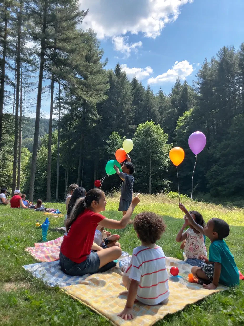 A photograph of children with intellectual disabilities playing games and interacting with volunteers at an ADAPEI summer camp, emphasizing fun and social interaction.