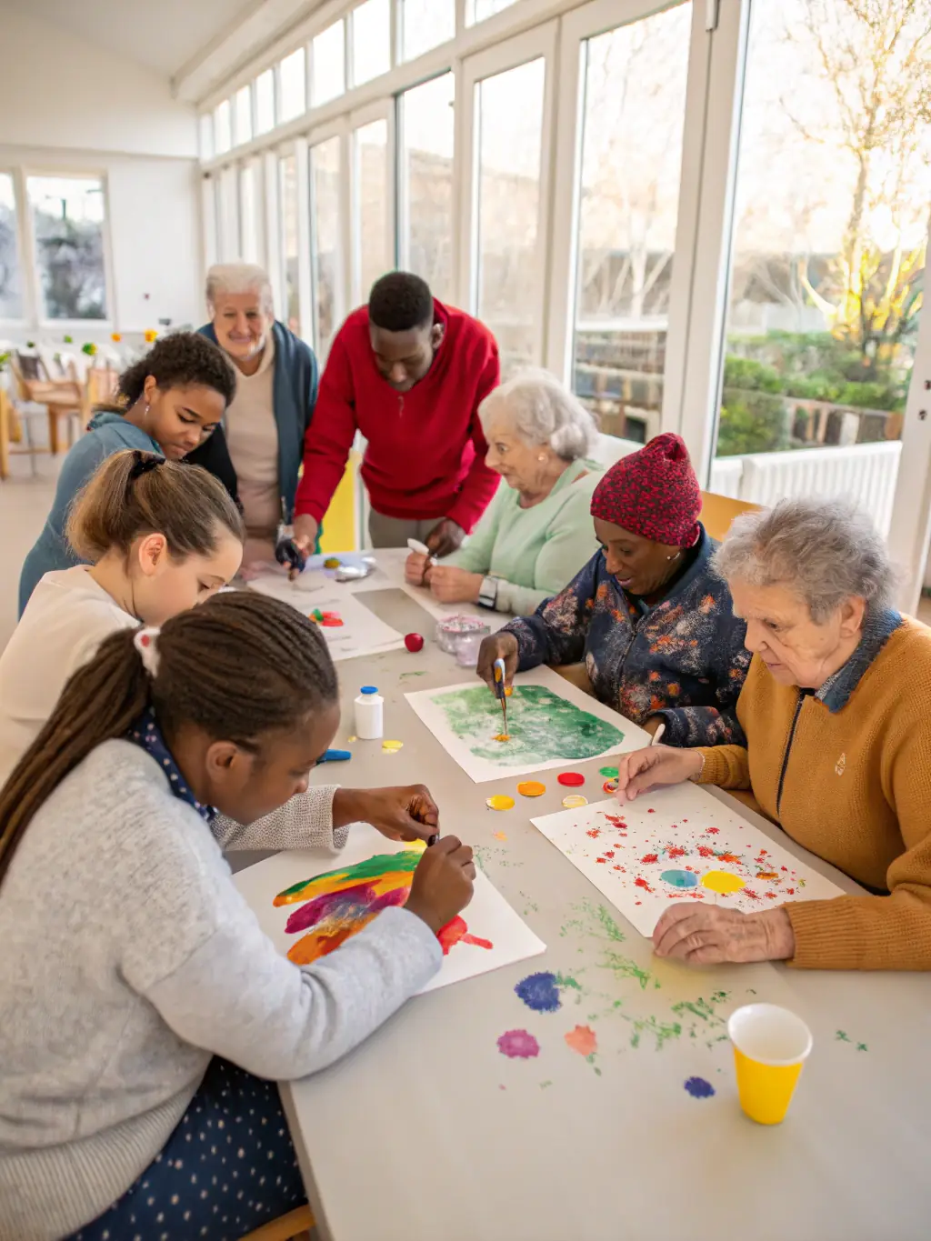 A vibrant image of participants creating art during a cultural education workshop, showcasing diverse art forms and happy faces.