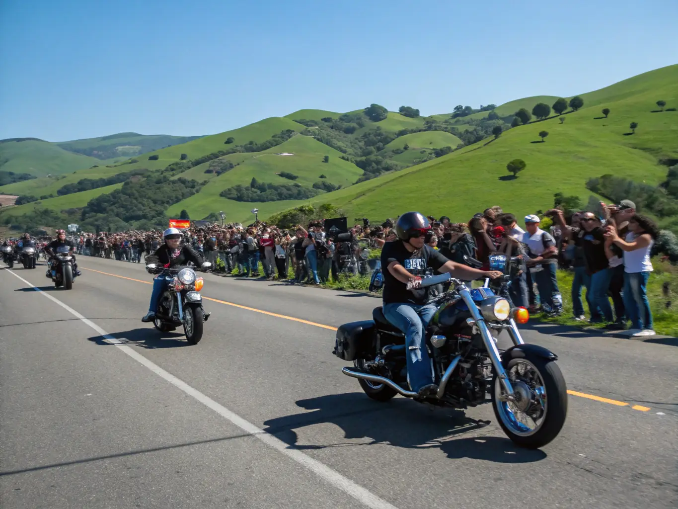 A vibrant photograph capturing a group of motorcyclists participating in the Alpes-de-Haute-Provence Motorcycle Rally, showcasing the scenic routes and community spirit.