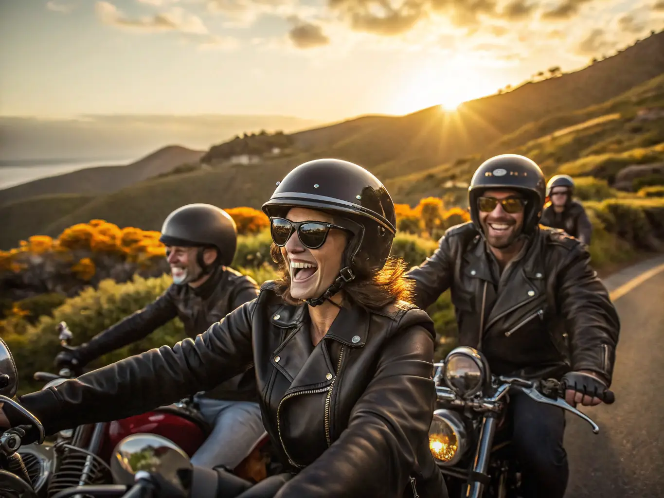A vibrant scene from the Alpes-de-Haute-Provence Motorcycle Rally, showcasing riders enjoying scenic routes, camaraderie, and community activities, with the picturesque landscape in the background.